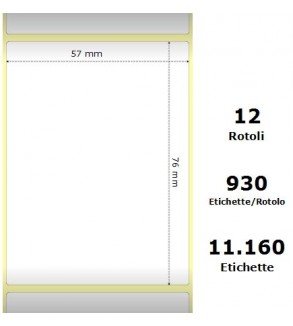 White 57x76mm,930 Et/Rotolo Z-2000D, 2.2x3x1 Core, 12 Rolls