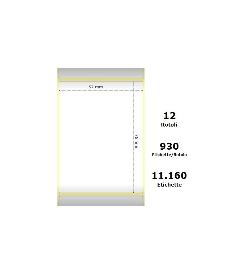White 57x76mm,930 Et/Rotolo Z-2000D, 2.2x3x1 Core, 12 Rolls