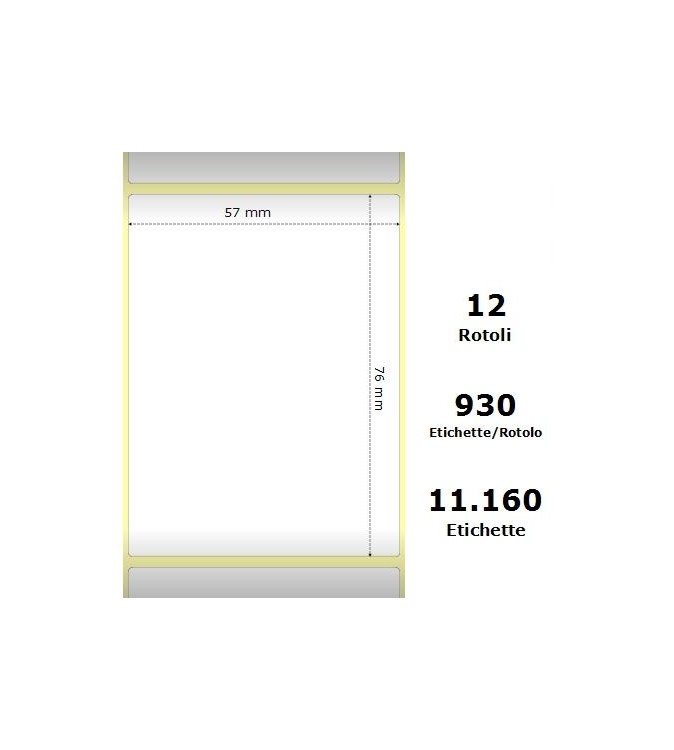 White 57x76mm,930 Et/Rotolo Z-2000D, 2.2x3x1 Core, 12 Rolls