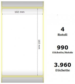 White 102x165mm,990 Et/Rotolo Z-1000D, 4x6.5x3 Core ,4 Rolls