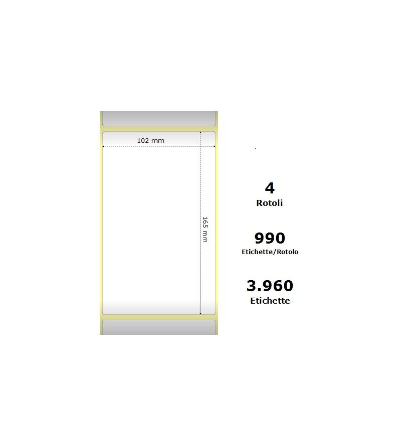 White 102x165mm,990 Et/Rotolo Z-1000D, 4x6.5x3 Core ,4 Rolls