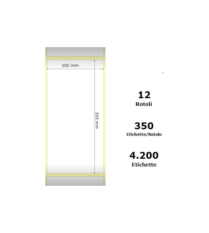 White 102x203mm, 350 Et/Rotolo Z-1000D,4x8x1 Core ,12 Rolls
