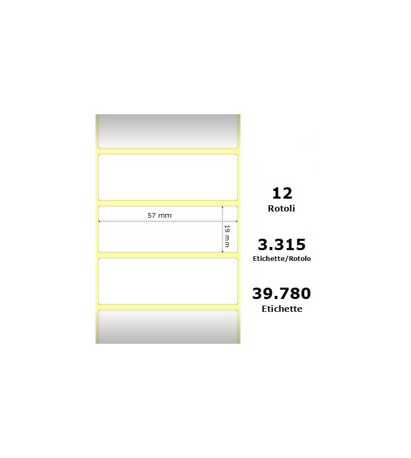 White 57x19mm,3315 Et/Rotolo Z-2000D,2.2x0.7x1Core, 12 Rolls