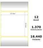 White 57x51mm,1370 Et/Rotolo Z-2000D, 2.2x2x1 Core,circonferenza 111mm 12 Rolls