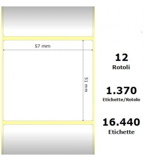 White 57x51mm,1370 Et/Rotolo Z-2000D, 2.2x2x1 Core,circonferenza 111mm 12 Rolls