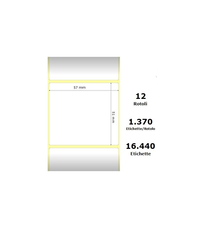 White 57x51mm,1370 Et/Rotolo Z-2000D, 2.2x2x1 Core,circonferenza 111mm 12 Rolls