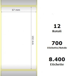 White 57x102mm,700 Et/Rotolo Z-2000D, 2.2x4x1Core,circonferenza 111mm 12 Rolls