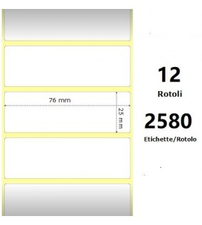 White 76x25mm, 2580 Et/Rotolo Z-2000D, 3x1x1 Core,circonferenza 108mm