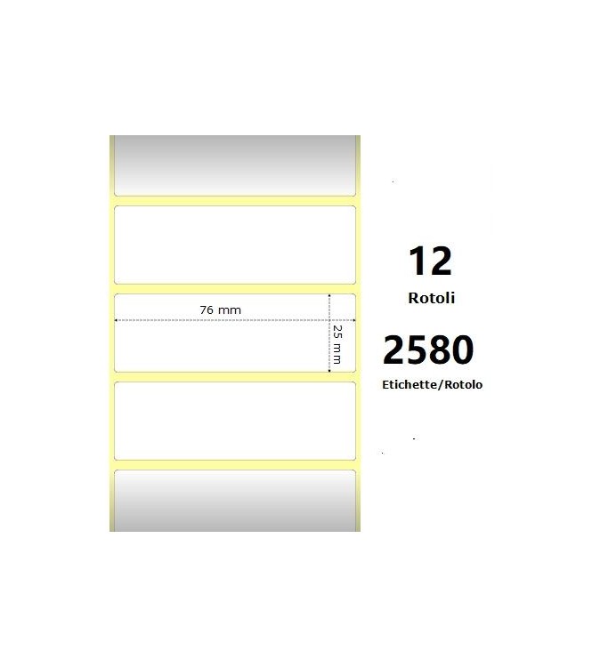 White 76x25mm, 2580 Et/Rotolo Z-2000D, 3x1x1 Core,circonferenza 108mm