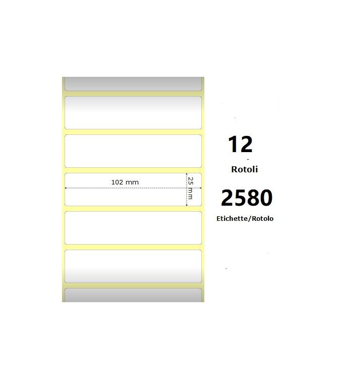 White 102x25mm, 2580 Et/Rotolo Z-2000D 4x1x1 Core, 12 Rolls