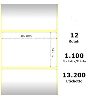 White 102x64mm, 1100 Et/Rotolo Z-2000D 4x2.5x1Core, 12 Rolls