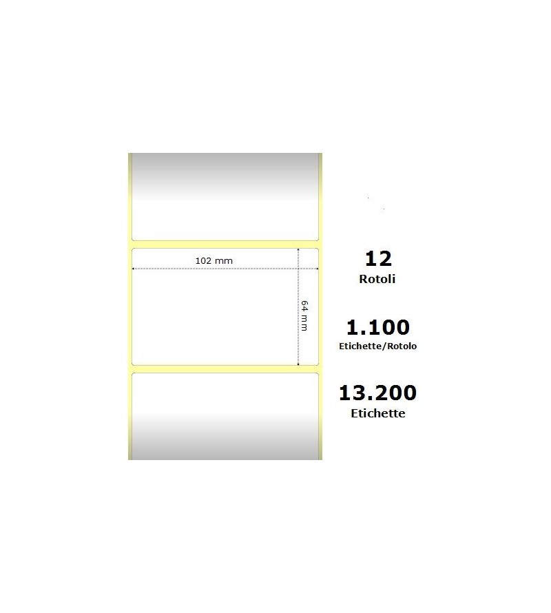 White 102x64mm, 1100 Et/Rotolo Z-2000D 4x2.5x1Core, 12 Rolls