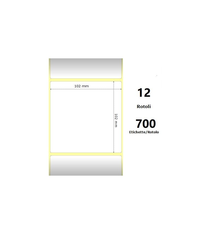 White 102x102mm, 700 Et/Rotolo Z-2000D 4x4x1 Core, 12 Rolls