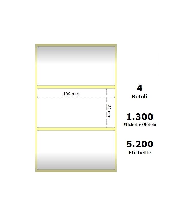 White 100x50mm,1300 Et/Rotolo Z-2000D,3.9x2x1 Core,circonferenza 108mm