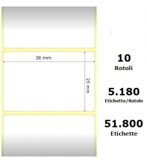 White 38x25mm, 5180 Et/Rotolo Z-2000D, 1.5x1x3 Core,10 Rolls