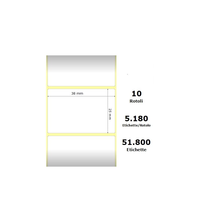 White 38x25mm, 5180 Et/Rotolo Z-2000D, 1.5x1x3 Core,10 Rolls