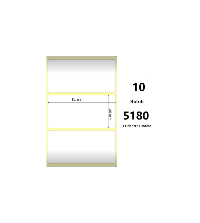 White 51x25mm, 5180 Et/Rotolo Z-2000D, 2x1x3 Core,circonferenza 170mm