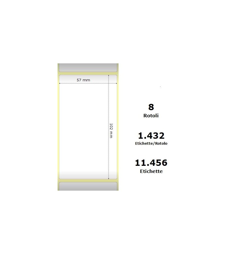 White 57x102mm, 1432 Et/Rotolo Z-2000D,2.2x4x3 Core,circonferenza 174mm