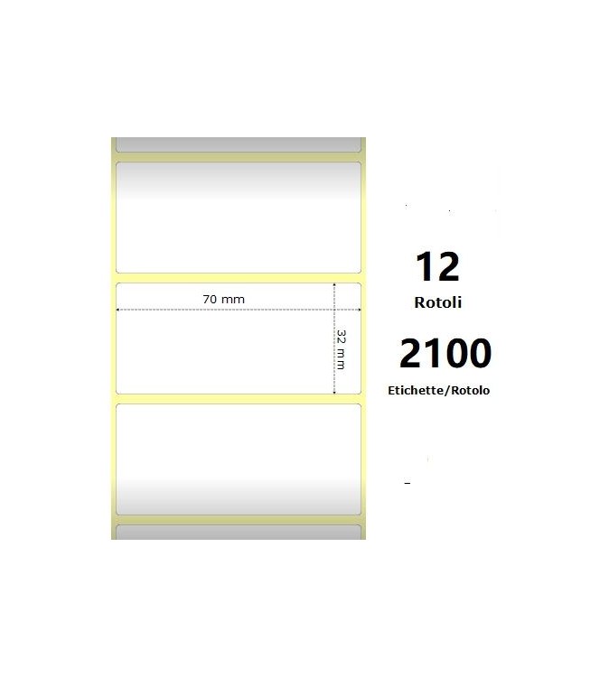 White 70x32mm,2100 Et/Rotolo Z-1000D,2.8x1.3x1Core ,12 Rolls