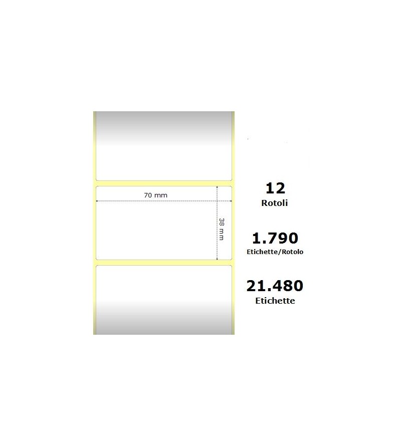 White 70x38mm,1790 Et/Rotolo Z-1000D,2.8x1.5x1Core ,12 Rolls