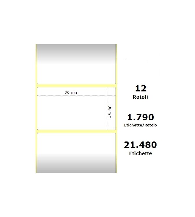 White 70x38mm,1790 Et/Rotolo Z-1000D,2.8x1.5x1Core ,12 Rolls