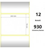 White 102x76mm, 930 Et/Rotolo Z-1000D,4x3x1 Core ,12 Rolls