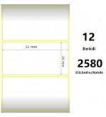 White 51x25mm, 2580 Et/Rotolo Z-2000D, 2x1x1 Core, 12 Rolls