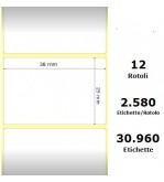 White 38x25mm, 2580 Et/Rotolo Z-1000D,1.5x1x1 Core ,12 Rolls
