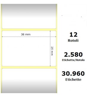 White 38x25mm, 2580 Et/Rotolo Z-1000D,1.5x1x1 Core ,12 Rolls