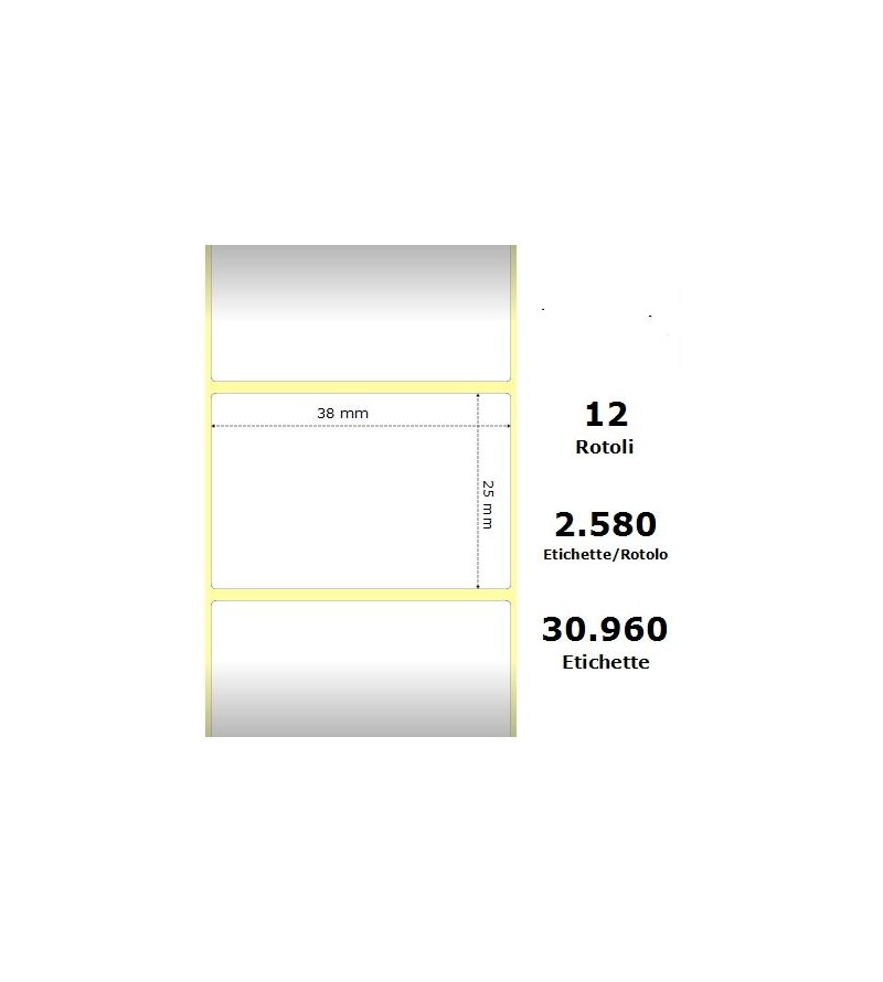 White 38x25mm, 2580 Et/Rotolo Z-1000D,1.5x1x1 Core ,12 Rolls