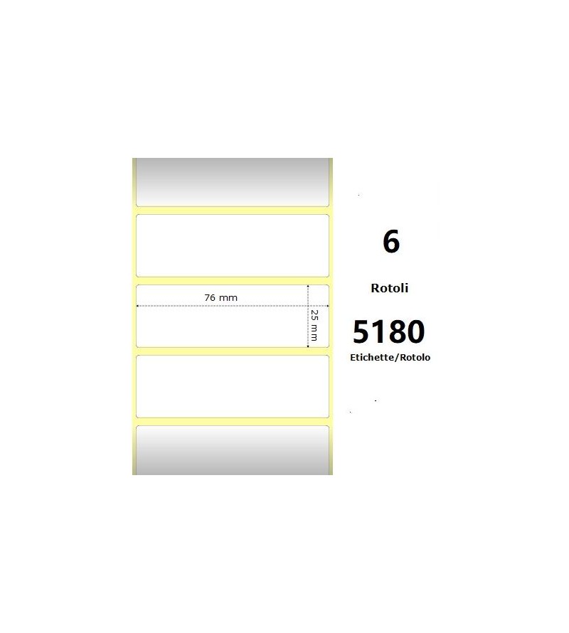 White 76x25mm,5180 Et/Rotolo Z-1000D, 3x1x3 Core, 6 Rolls