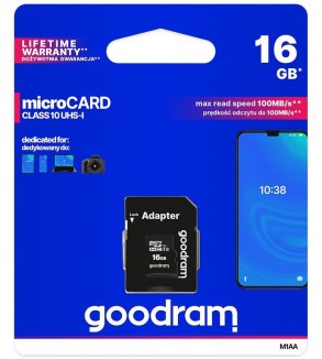 GoodRAM microSD 16GB class 10 UHS I + adapter - retail blister - M1AA-0160R12