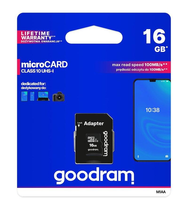 GoodRAM microSD 16GB class 10 UHS I + adapter - retail blister - M1AA-0160R12