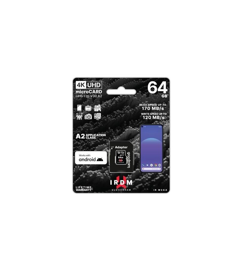 GoodRAM microSD IRDM 64GB UHS I U3 A2 + adapter - IR-M2AA-0640R12