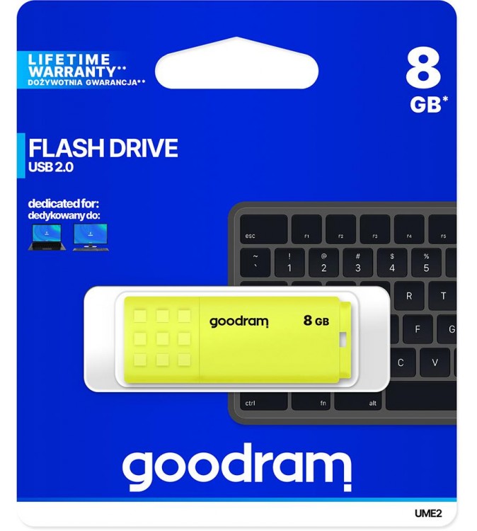 GoodRAM Pendrive 8GB UME2 yellow USB 2.0 - retail blister - UME2-0080Y0R11