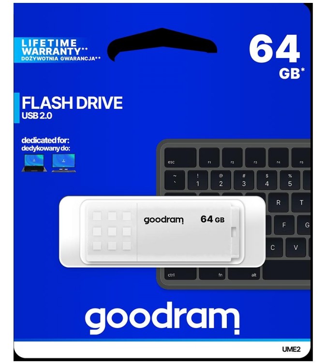 GoodRAM Pendrive 64GB UME2 white USB 2.0 - retail blister - UME2-0640W0R11