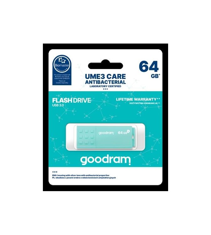 GoodRAM Pendrive 64GB UME3 CARE - ANTIBATTERICA - USB 3.0 - UME3-0640CRR11