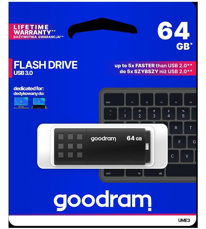 GoodRAM Pendrive 64GB BLACK USB 3.0 - retail blister - UME3-0640K0R11