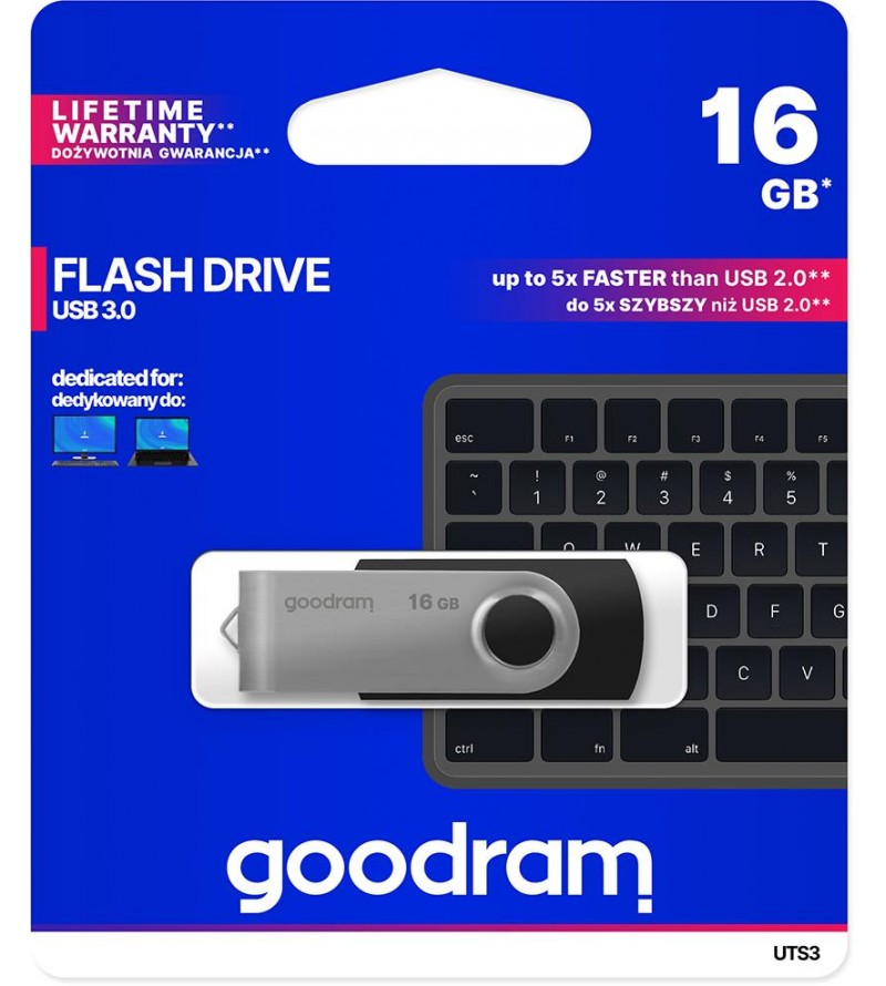 GoodRAM Pendrive 16GB UTS3 BLACK USB 3.0 - retail blister - UTS3-0160K0R11