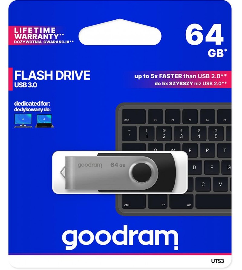 GoodRAM Pendrive 64GB UTS3 BLACK USB 3.0 - retail blister - UTS3-0640K0R11