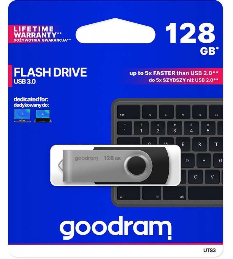 GoodRAM Pendrive 128GB UTS3 BLACK USB 3.0 - retail blister - UTS3-1280K0R11